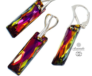 NEW CRYSTALS UNIQUE EARRINGS PENDANT VOLCANO QUEEN BAGUETTE STERLING SILVER