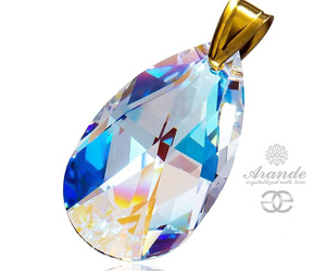 Kryształy Piękny Wisiorek Blue Aurora Złote Srebro