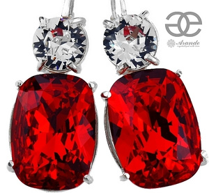 Kryształy Piękne Kolczyki Czerwone Crystal Srebro