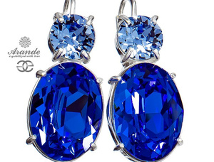 Kryształy Piękne Kolczyki Niebieskie Sapphire Srebro