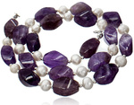 GENUINE PEARLS NATURAL AMETHYST BEAUTIFUL NECKLACE STERLING SILVER