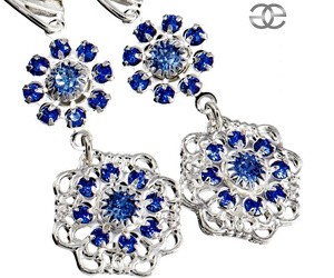 CRYSTALS UNIQUE EARRINGS SAPPHIRE FLOW STERLING SILVER