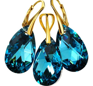 NEWEST EARRINGS+PENDANT CRYSTALS CRYSTALS *TURQUOISE COMET* 24K GP SILVER