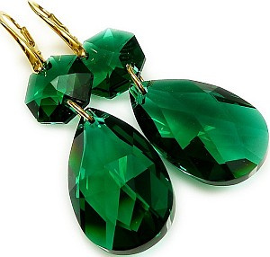 CRYSTALS CRYSTALS EMERALD JOLIE GOLD EARRINGS PENDANT GOLD PLATED STERLING SILVER