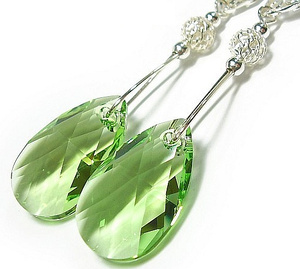 Kryształy Piękne Długie Kolczyki Srebro Zielone