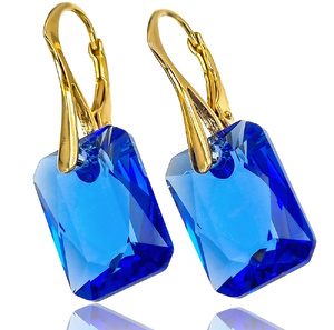 Piękne Kolczyki Kryształy Crystal Classic Sapphire Gold Złote Srebro Certyfikat