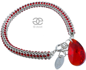 CRYSTALS BEAUTIFUL BRACELET CRYSTALLIZED RED STERLING SILVER 925