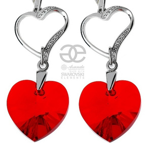 CRYSTALS EARRINGS RED HEART STERLING SILVER 925