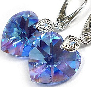 Kryształy duże serca kolczyki niebieskie