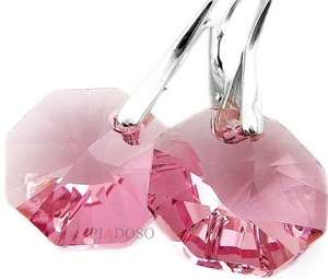 CRYSTALS CRYSTALS OCTAGON 12MM SILVER EARRINGS LIGHT ROSE CERTIFICATE
