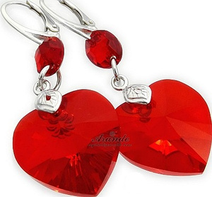 Kryształy Piękne Kolczyki Red Heart Gloss