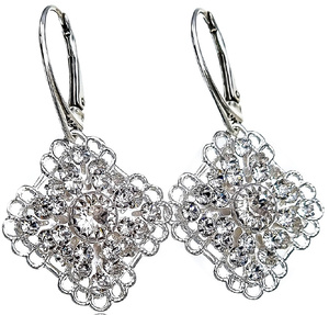 CRYSTALS DECORATIVE WEDDING EARRINGS CRYSTAL SQUARE STERLING SILVER 925 (1)