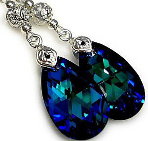 Kryształy Piękne Kolczyki Blue Fantasia Srebro