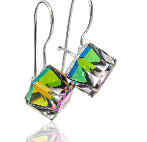 CRYSTALS EARRINGS VITRAIL CUBE 8MM STERLING SILVER 925 (1)