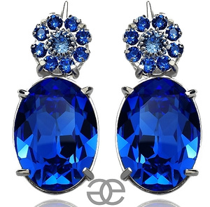 Kryształy Kolczyki Niebieskie Sapphire Srebro