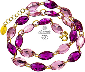CRYSTALS UNIQUE NECKLACE ROSE FUCHSIA GOLD PLATED STERLING SILVER