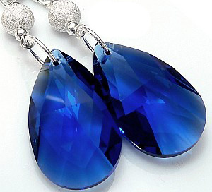 CRYSTALS BEAUTIFUL EARRINGS SAPPHIRE DIAMOND STERLING SILVER 925