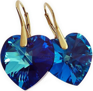 CRYSTALS CRYSTALS HEART EARRINGS BERMUDA BLUE GOLD PLATED SILVER CERTIFICATE