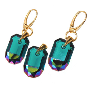 CRYSTALS BEAUTIFUL EARRINGS PENDANT AQUA GOLD PLATED STERLING SILVER (1)