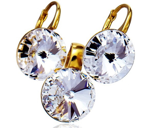 Piękny Komplet Kryształy Crystal Paris Gold Złote Srebro