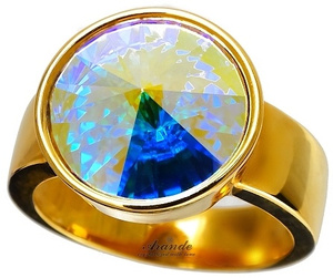 Kryształy piękny pierścionek AURORA ZŁOTE SREBRO