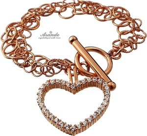 CRYSTALS UNIQUE BRACELET CRYSTAL HEART ROSE GOLD PLATED SILVER