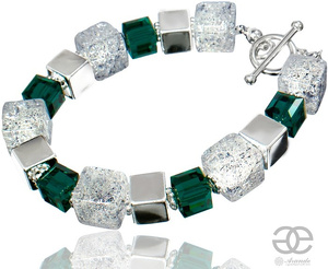 Nowe Kryształy Piękna Bransoletka Emerald Rock Srebro