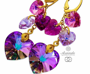 CRYSTALS BEAUTIFUL EARRINGS ROSE HEART GOLD PLATED STERLING SILVER