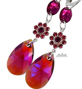 CRYSTALS UNIQUE EARRINGS FUCHSIA BELLA STERLING SILVER 925