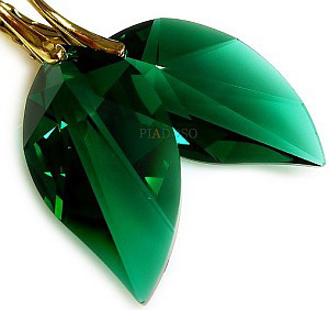 CRYSTALS CRYSTALS *EMERALD LEAF* EARRINGS 24K GOLD PLATED STERLING SILVER