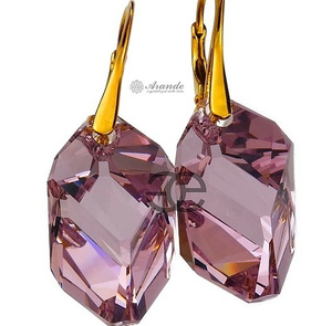 CRYSTALS UNIQUE EARRINGS LIGHT AMETHYST GOLD PLATED STERLING SILVER