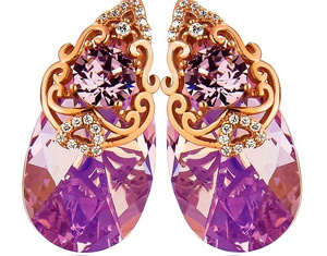 CRYSTALS UNIQUE EARRINGS AMETHYST AURE ROSE GOLD  PLATED SILVER