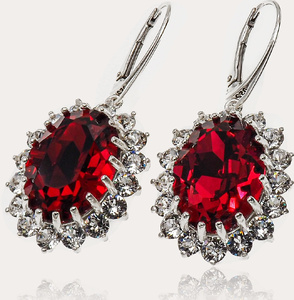 Piękne Kolczyki Royal Scarlet Srebro Certyfikat Oryginalne Kryształy