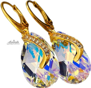CRYSTALS EARRINGS PENDANT CHAIN *AURORA SENTI* 24K GOLD PLATED SILVER