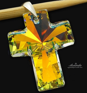 CRYSTALS AURORA CROSS LARGE PENDANT STERLING SILVER 925 CERTIFICATE