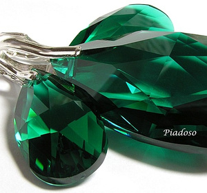 CRYSTALS CRYSTALS *EMERALD* LARGE EARRINGS+PENDANT STERLING SILVER CERTIFICATE