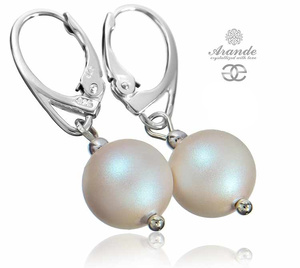 CRYSTALS DECORATIVE EARRINGS PEARL BLUE WHITE FANTASIA STERLING SILVER 925