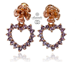 CRYSTALS EARRINGS AMETHYST HEART ROSE GOLD SILVER