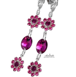 CRYSTALS UNIQUE EARRINGS FUCHSIA FEEL STERLING SILVER 925
