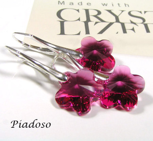 CRYSTALS *FUCHSIA FLOWER* EARRINGS + PENDANT CRYSTAL SILVER CERTIFICATE
