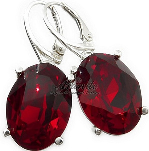 SIAM RED EARRINGS NEW CRYSTALS CRYSTALS SILVER