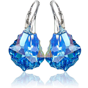 Kryształy Piękne Kolczyki Baroque Aquamarine Aurora Srebro Unikat
