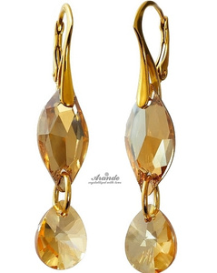 CRYSTALS UNIQUE EARRINGS PENDANT GOLDEN LEAF GOLD PLATED STERLING SILVER