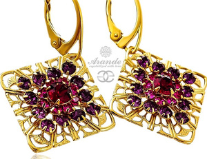 CRYSTALS UNIQUE EARRINGS *RUBY GOLD* 24K GOLD STERLING SILVER