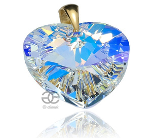 CRYSTALS LARGE PENDANT AURORA HEART GOLD PLATED STERLING SILVER