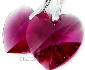 Kolczyki Kryształy Fuchsia Heart Srebro Certyfikat