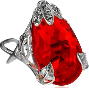 CRYSTALS CRYSTAL RING EVERY SIZE ADJUSTABLE RED STERLING SILVER CERTIFICATE