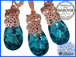 Piękny Komplet Crystal Blue Zircon Rose Gold Oryginalne Kryształy Różowe Złoto Srebro