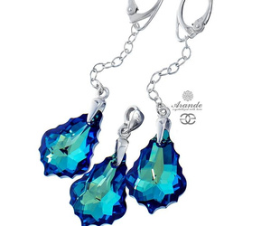 CRYSTALS UNIQUE EARRINGS PENDANT BAROQUE BLUE STERLING SILVER 925