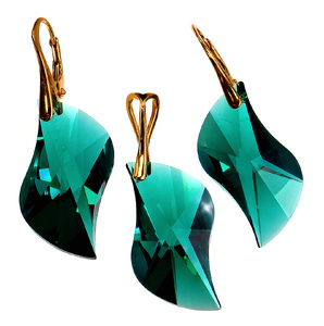 CRYSTALS BEAUTIFUL EARRINGS PENDANT AQUA GOLD PLATED STERLING SILVER (1) (1)